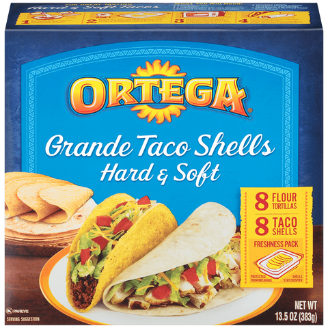 ORTEGA GRANDE TACO SHELLS HARD&SOFT (8FLOUR TORTILLAS/8TACOSHELLS) 383G (U) - Kitchen Convenience: Ingredients & Supplies Delivery
