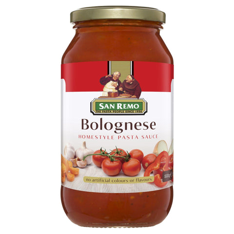 SAN REMO HOME STYLE PASTA SAUCE BOLOGNESE 500G (U) - Kitchen Convenience: Ingredients & Supplies Delivery