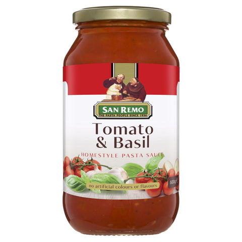 SAN REMO HOME STYLE PASTA SAUCE TOMATO AND BASIL 500G (U) - Kitchen Convenience: Ingredients & Supplies Delivery