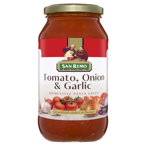 SAN REMO HOME STYLE PASTA SAUCE TOMATO, ONION AND GARLIC 500G (U) - Kitchen Convenience: Ingredients & Supplies Delivery